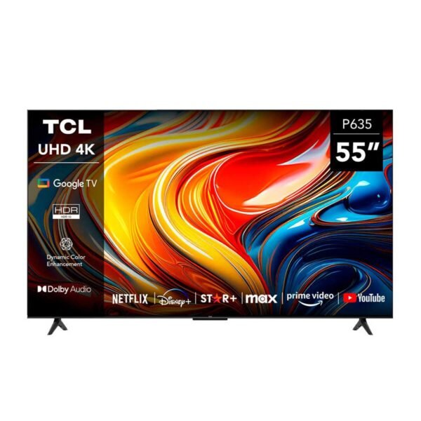 TCL 55P635 55-inch 4K UHD Google TV showing vibrant front display
